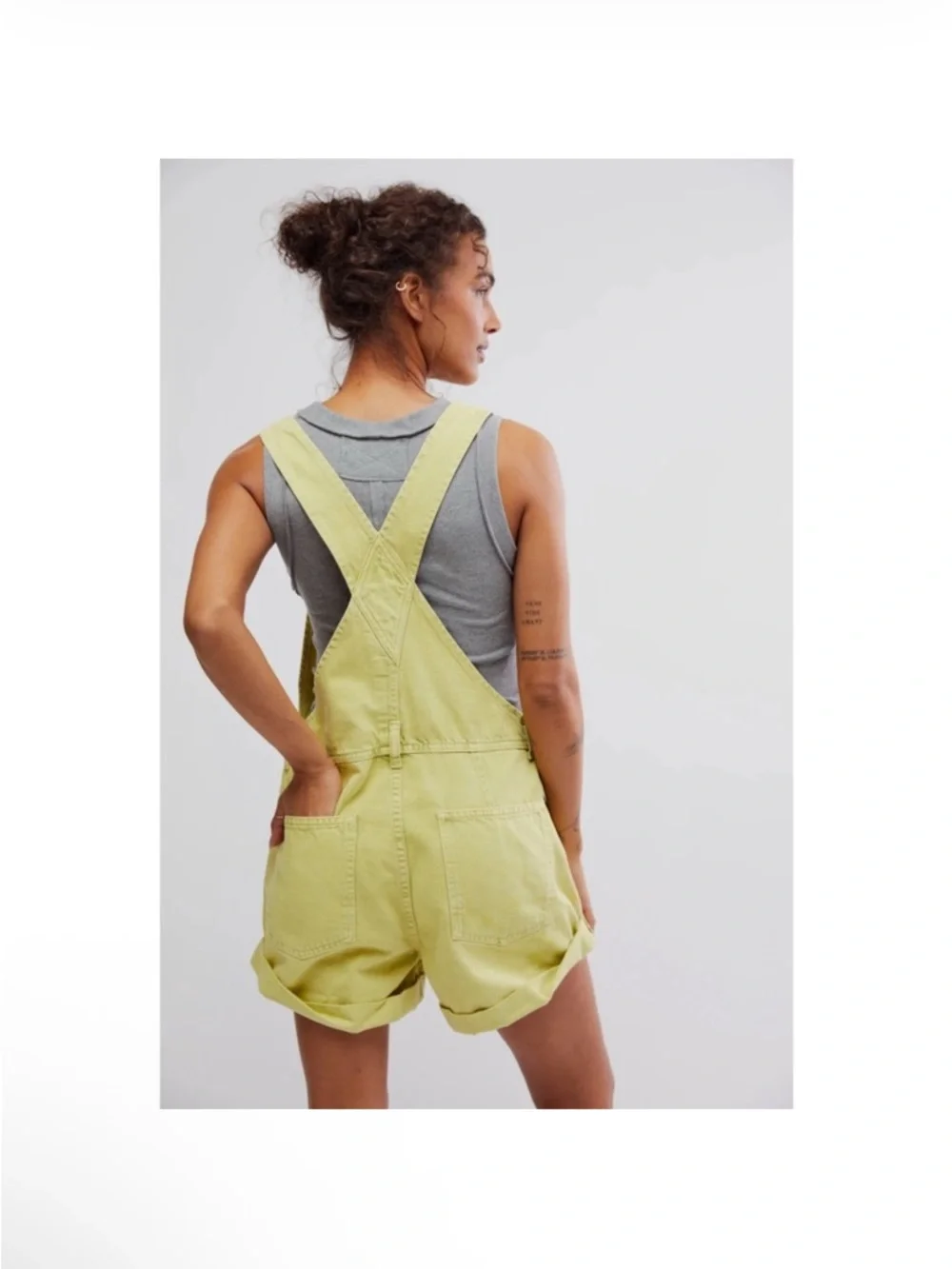 Free People Ziggy Denim Lime Green Short Overalls - Picture 3 of 8